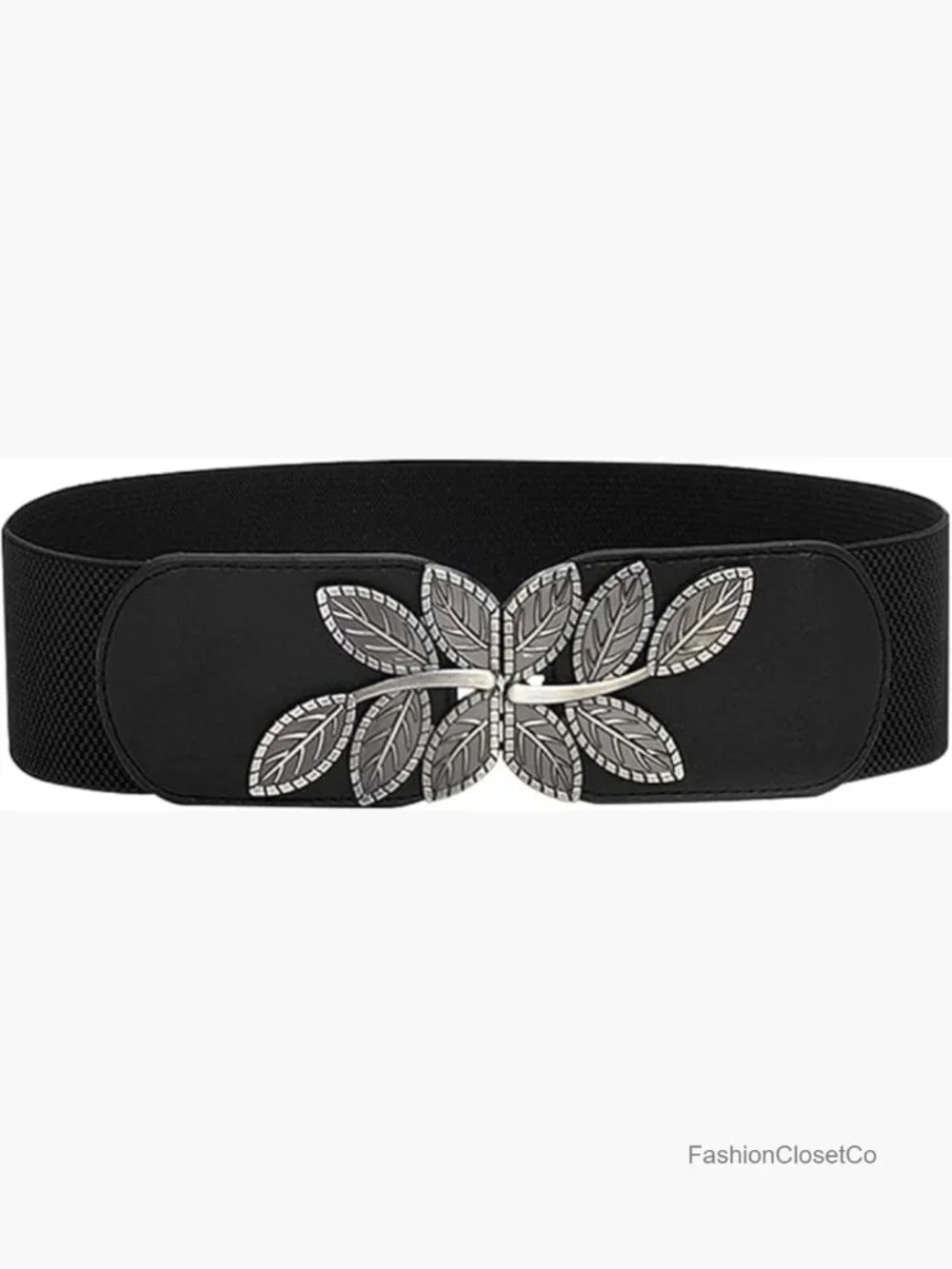 Stretchy Wide Elastic Waist Belt with Leaf Buckle for Dresses